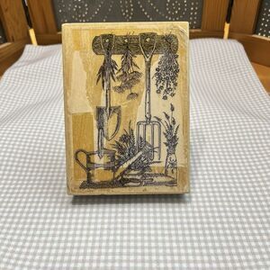 VTG Hampton Art Garden Tools & Herbs Wood Mounted Rubber Stamp Scrapbook 1997